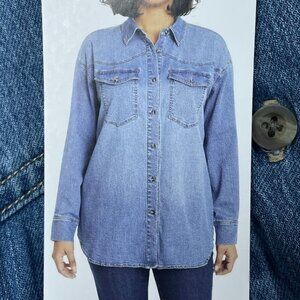 Gloria Vanderbilt Womens Denim Button-Up Shirt XL 99% Cotton Relaxed d0699